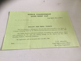 For User Romajayuk Only Extremely Rare 1966 World Cup Final Ballot