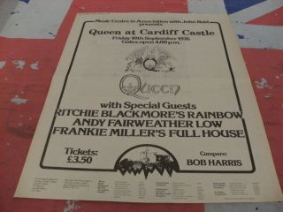 Queen Live At Cardiff Castle With Rainbow 1976 Advert/poster Rare Item