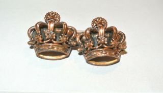 Vintage Rare Royal Double Regal King Queen Crown Brooch Pin Copper Metal 1 3/4 "