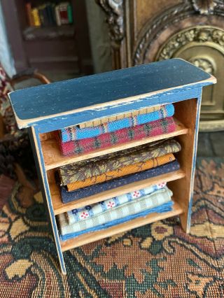 Vintage Miniature Dollhouse Wood Ann Kiernan Primitive Blue Distressed Cabinet