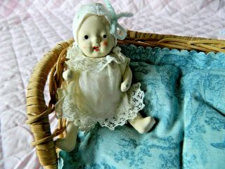 Vintage Miniature Bisque Doll,  Jointed Arms,  Legs,  Handmade Clothing,  Cute Prop