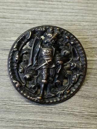 Antique Victorian Metal Picture Button Soldier Detailed Large 1 7/16 " Vtg Patina