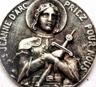 Antique Art Medal Pendant To Saint Joan Of Arc & Saint Christopher
