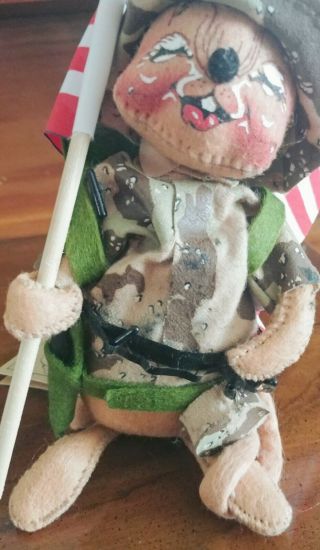 Annalee Felt Doll 6 " Mouse,  Camo Army Laughing Eyes Shut Soldier Military 9931