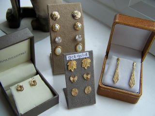Delightful Vintage 9ct 9k 375 Yellow Gold Earrings Diamond Cut Unusual Rare
