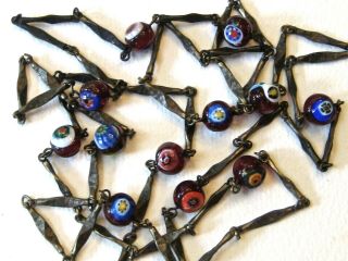 Antique 50 " Art Deco Link Necklace With Venetian Glass Beads