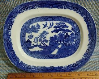 Vintage Antique Platter Made In England Blue Willow 10 X 8 " Serving Plate Dish