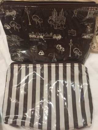 Rare Set Of 2 Henri Bendel Cosmetic Makeup Bags Nyc Scenes &stripes Hard To Find