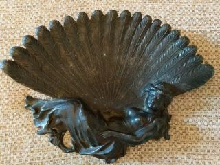 Vintage Antique Art Nouveau Pin Coin Calling Card Feathered Erotica Lady Tray