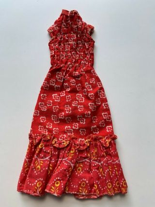 Vintage Francie Sleeveless Long Red Print Dress Barbie 1965 - Peasant Dress