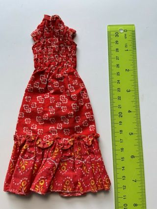 Vintage Francie Sleeveless Long Red Print Dress Barbie 1965 - Peasant Dress 2