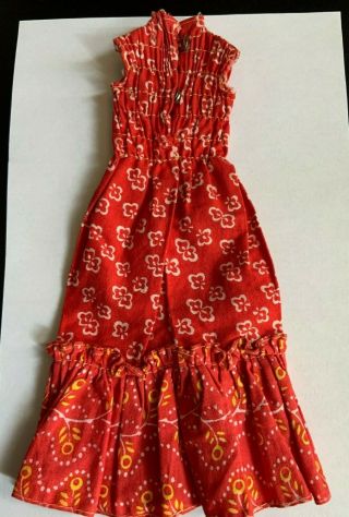Vintage Francie Sleeveless Long Red Print Dress Barbie 1965 - Peasant Dress 3