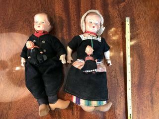 4 Antique Vintage Dutch Dolls With Dollhouse Miniature Boy Girl Dolls Cute
