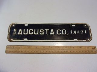 Rare Vintage 1964 Augusta County Virginia License Plate Topper 14471