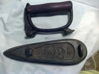 Antique The Taylor No.  1 Flat Cast Iron Sad Iron With Wood Handle