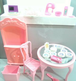 Barbie Sweet Roses Vintage Furniture Accessories Table Chair Hutch Kitchen