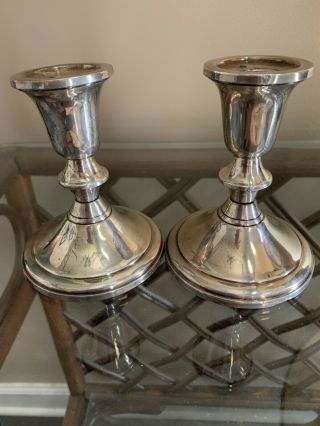 Pair Towle Sterling Silver 4 - 1/2 " Weighted Bunt Candlesticks Vintage Set Of 2