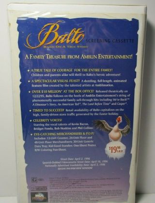 Very Rare Balto Promotional Demo 1995 VHS Tape Not or Rental Universal 3