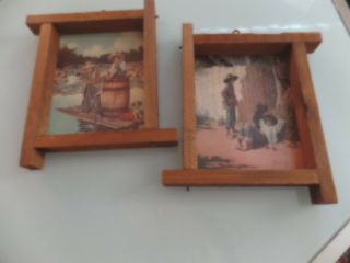 Jim Daly 2 Vintage Wood Frame Rustic Prints Tom Sawyer & Huckleberry Finn 12x10