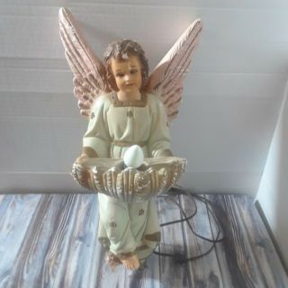 Antique /vintage Religious Guardian Angel Statue - Chalkware Wall Lamp Rare