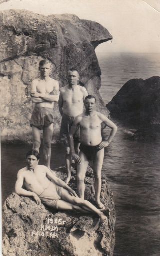 1935 Handsome Nude Muscular Men Guys Trunks Jocks Old Russian Antique Photo Gay