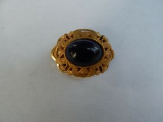 Vintage Antique Miriam Haskell Gold Tone Blue Stone Brooch