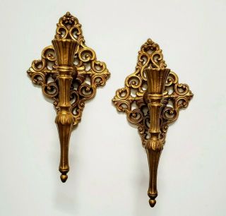 Vintage Wall Candle Sconces Gold Tone Ornate Metal Brass Wall Candle Holders 11 