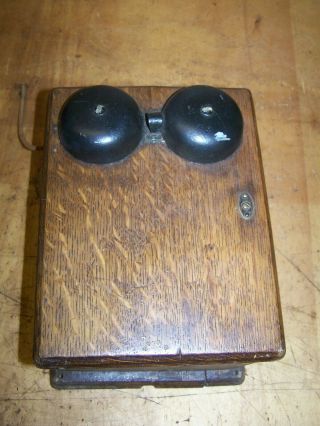 Antique Hand Crank Oak Wood Telephone Ringer Box W/U.  S.  Navy Ensignia 2