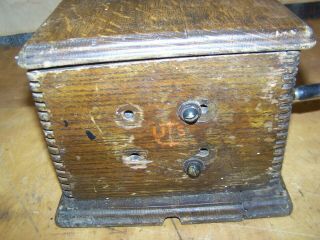 Antique Hand Crank Oak Wood Telephone Ringer Box W/U.  S.  Navy Ensignia 3
