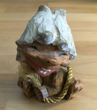 Henning Norway Hand Carved Troll Rope Tail 5 Inches Signed