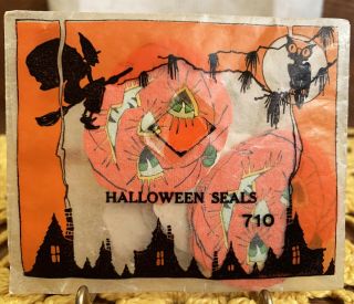 Rare Package Vintage Halloween Jack O’ Lantern Paper Seals,  Ca.  1930s