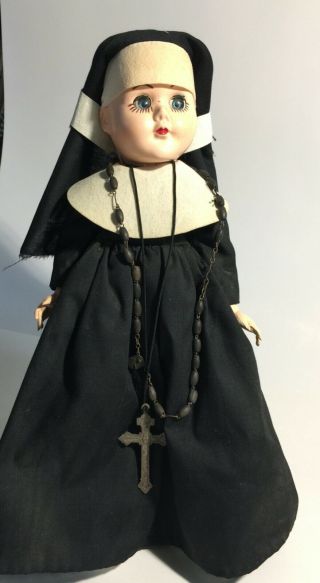 Vintage 1960s Doll; Hard Plastic,  11.  5 ",  Dressed As Nun