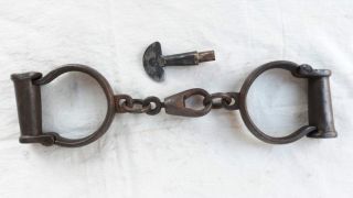 Old Vintage Antique Handcrafted Heavy Iron Strong Lock Handcuffs,  Collectible
