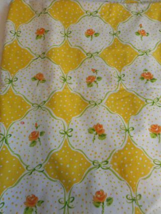 Vintage Full Floral Flat Cotton Blend Sheet Yellow Orange Green White