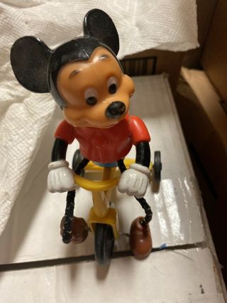 Rare Vintage 1977 Gabriel Mickey Mouse Walt Disney Productions On Tricycle Toy