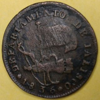 Rare Mexico Departamento De Jalisco Cooper Cuartilla 1836 1/4 Real 1st Cv $180