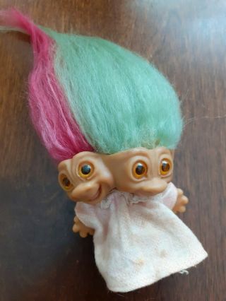 Vintage Rare 1965 Uneeda Two Headed Troll Doll,  Damn Doll,  Pink & Green Hair