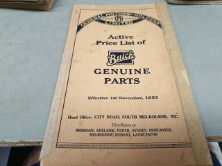 1922 - 1933 Buick Gmh Australia Parts Price List Very Rare