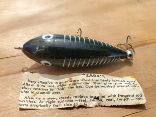 Vintage Heddon Baby Zara Spook Fishing Lure,  Black White Shore Minnow,