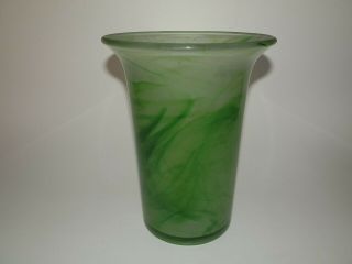 Rare English Art Deco George Davidson Green Cloud Glass Vase C1935 Daffodil