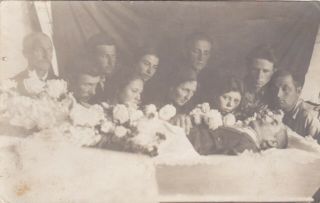 1928 Post Mortem Dead Man Corpse Funeral Coffin Girls Old Russian Antique Photo