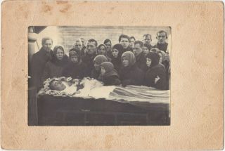 1920s Post Mortem Funeral Dead Man Coffin Corpse Girl Boy Antique Russian Photo