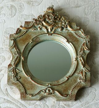 Vintage Small Ornate Gold Gilt Antiqued Finish Victorian Style Wall Mirror