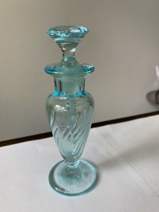 Depression Glass Aqua Blue Perfume Bottle With Dauber - Swirl Pattern