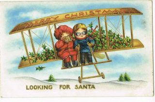 Antique Christmas Postcard (whitney Made) " Looking For Santa "