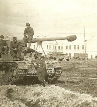 Rare German Panzer Crew Posed W/ Nashorn Tank Destroyer In Field