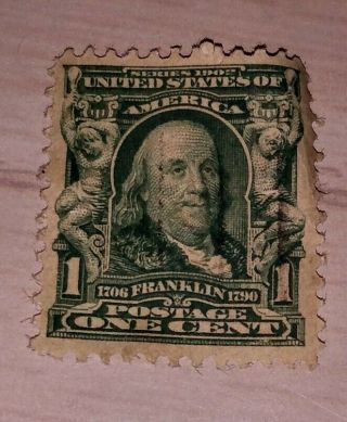 Antique Benjamin Franklin Us Postage 1 Cent Stamp 1902 Rare Very Good