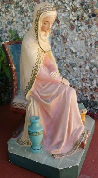 Vintage Hand - Painted Chalkware Statue Seated Woman 7 And A 1/2 In