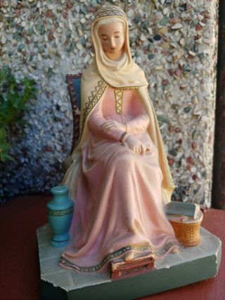 vintage hand - painted chalkware statue seated woman 7 and a 1/2 in 2