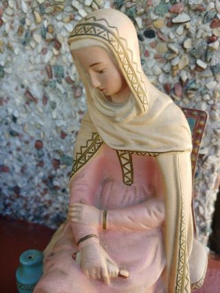 vintage hand - painted chalkware statue seated woman 7 and a 1/2 in 3